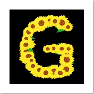 Sunflowers Initial Letter G (Black Background) Posters and Art